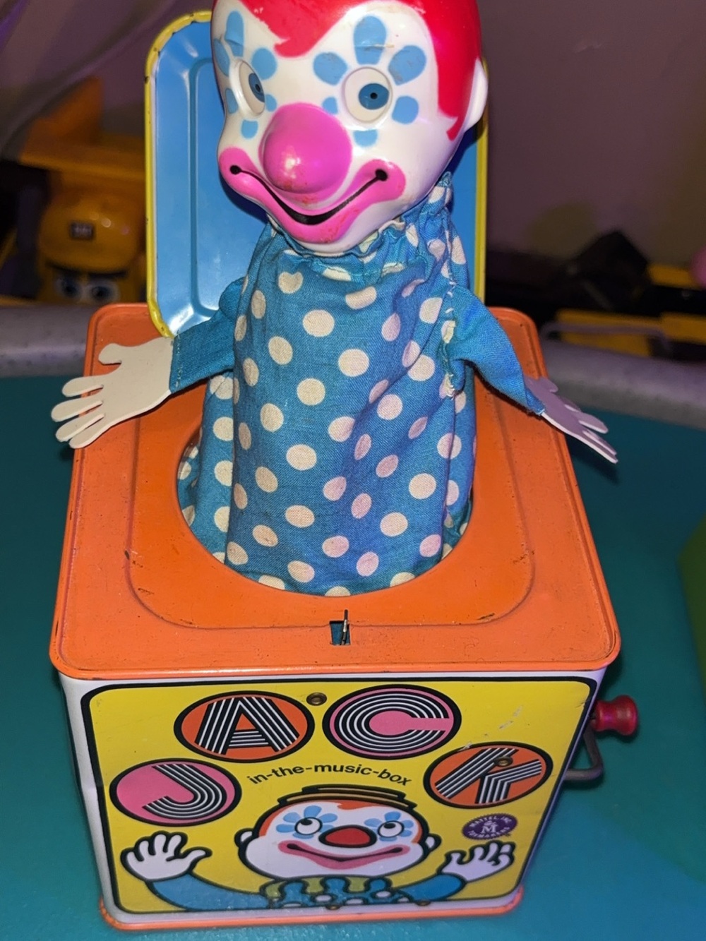 Mattel Orange & Blue Polka Dot Jack-in-the-Box Clown Toy